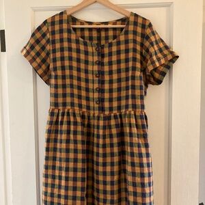 Navy and Mustard Checkered Mini Dress